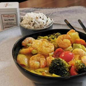 Curry Miantiau mit Garnelen mit Basmati-Wildreis 3 Curry Miantiau mit Gambas und Basmati-Wildreis